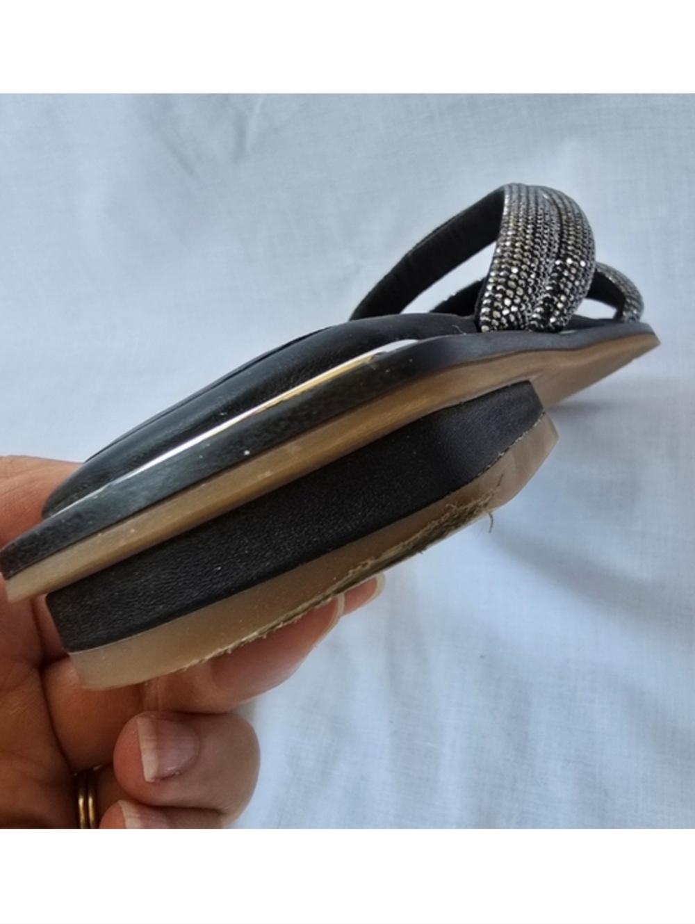Vince Camuto▪️Peomi Crystal Sparkly Strap Sandal Slide in Black - Picture 6 of 7